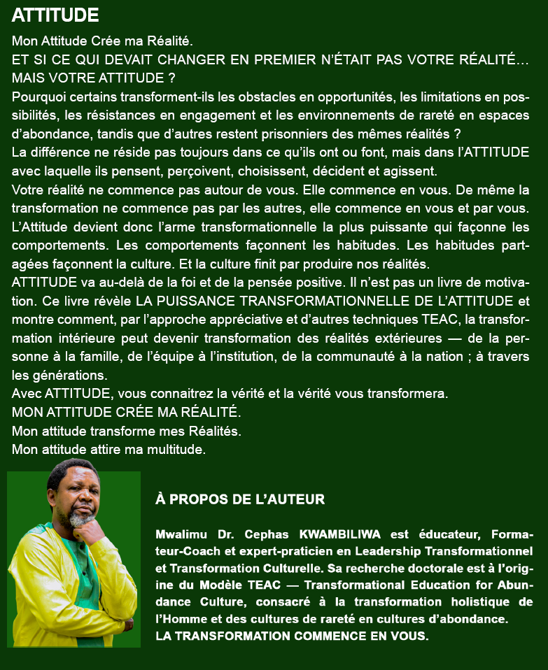 Quatrième de couverture officielle du livre ATTITUDE : présentation de l'ouvrage et biographie de l'auteur.